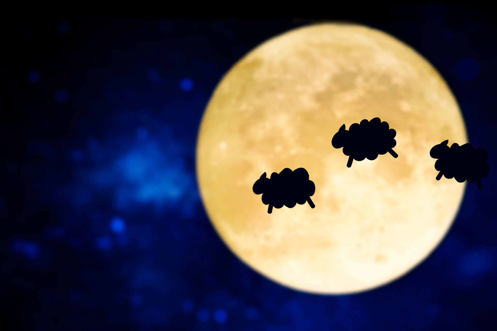 Pleine lune dorée avec moutons en silhouette